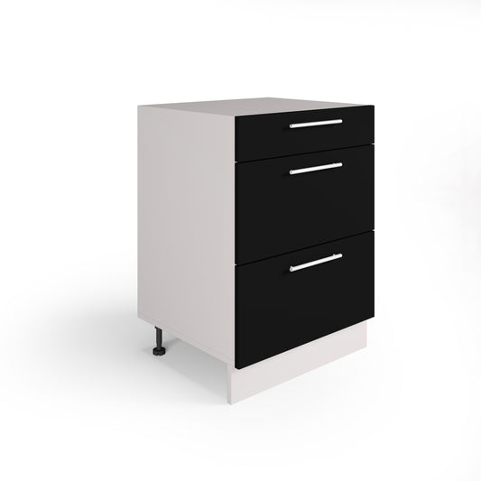 Meuble de Cuisine Bas, Casserolier 60 cm, 3 Tiroirs